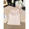 Camisola abotonada de estilo coreano, pura y seductora, para mujer con copas, versátil, adelgazante, sexy, adecuada para usar como prenda exterior, espalda hermosa, top sin mangas para mujer en verano