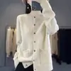 Cárdigan de punto de cuello redondo transfronterizo con un nuevo diseño para otoño e invierno, tejido de punto de manga larga para mujer, versátil, adelgazante, de corte holgado y adecuado para usar en capas
