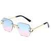 Nuevas gafas de sol cuadradas de metal sin montura de moda para hombres y mujeres, de alto sentido, protección UV, gafas de sol especiales para conducir, transfronterizas