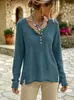 2026 Europeo y Americano Comercio Exterior Transfronterizo Nuevo Estilo Otoño e Invierno Cuadros Waffle Venta Caliente Cuello Redondo Botón Holgado Color Sólido Manga Larga Camiseta