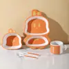 Fibra de Bambu de Grau Alimentício Louça Infantil Tigela Garfo Colher Copo Urso de Desenho Animado Tigela de Refeição Tigela de Comida Fofa Prato de Jantar Atacado