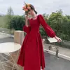 Vestido Toast Noiva Vestido de Casamento Pequeno Noivado Gola Quadrada Manga Longa Geralmente Usar Porta dos Fundos Comprimento Médio