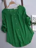 Deseo Ropa Nueva para Mujer de Aliexpress Estilo Europeo y Americano Camisa de Gasa Holgada con Botones Plisada y Mangas Enrollables Cuello Redondo