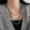Collar Largo de Múltiples Capas Estilo Retro Europeo y Americano Perla Gris Lujo Accesible para Mujer Cadena Elegante para Clavícula Cadena para Suéter