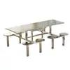Mesa de Jantar e Cadeiras de Aço Inoxidável Cantina Escolar Mesa de Jantar de Aço Inoxidável para Oito Pessoas Mesa de Jantar e Cadeiras Conjoined para Vários Pessoas de Funcionários da Fábrica
