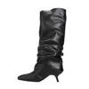 2026 Cool & Picante ~ Botas de Couro Preto Envernizado de Cano Alto, Botas Acima do Joelho, Botas de Salto Alto Estilo de Rua, Botas Justas na Perna, Botas que Aumentam a Altura