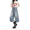 Pantalones Cortos con Agujeros para Mujer Verano Estilo Delgado 2026 Nuevos de Cintura Alta Pierna Ancha Americanos de Seis Puntos Pantalones Medios Jeans Petite