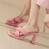 Odio tiangao tacón súper alto cómodo suela gruesa todo cuero pantuflas de exterior 2022 verano tacón grueso tira cruzada sandalias de piel de oveja para mujer