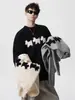 Moda Urbana Dibujos Animados Tejido Flocado para Hombre Otoño e Invierno Casual Americano Cuello Redondo Tejido Pulóver Holgado y Versátil