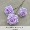 Ramo de Flores Artificiales Rosa Diamante de 3 Piezas Producto Terminado Flores de Seda Artificial para Arreglos de Boda Flores de Plástico para Decoraciones de Boda