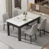 Juego de mesa de comedor y sillas de pizarra estilo nórdico, diseño simple, forma rectangular, estructura de hierro con acabado de madera sintética, apto para uso doméstico, ideal para apartamentos pequeños