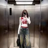 Camiseta de Manga Larga para Mujer, Estilo Coreano Chica Picante, Cuello Diagonal, Bloques de Color, Falso Dos Piezas, Diseño Primavera y Otoño, Corte Ajustado, Adelgazante, Hombros Descubiertos