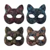 Máscara con Patrón Negro para Adulto Mujer Divertida Fiesta de Baile de Máscaras de Halloween Adorno Facial Decorativo de Cara de Gato Sexy
