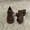 Zapatos de cordones con punta grande de cuero mate de fabricación europea para mujer en la primavera de 2025, nuevos, de suela gruesa, versátiles, estilo muffin, Mary Jane
