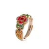 Personagem prata moda moda nacional joias prata 999 ouro esmalte flor coração anel aberto feminino anel de temperamento