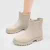 Botas de chuva de moda transfronteiriças Botas de chuva curtas estilo Chelsea da moda japonesa e coreana para mulheres Sapatos de borracha antiderrapantes para mulheres Calçados femininos versáteis para uso externo