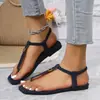 Sandalias planas romanas de moda para mujer, sandalias casuales de tiras de dedo con punta cuadrada de comercio exterior, nuevo modelo de verano 2026