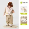 Conjunto de Roupa de Outono de Três Peças Dudu para Meninos, Colete de Outono para Meninas, Camiseta e Calça de Bebê, Roupa para Bebês