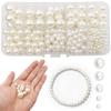 Caixa com 10 compartimentos 440 pérolas brancas conjunto 4-12mm bege Pérola diy colar brincos joias pequenas contas soltas