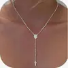 2026 Nuevo Collar de Acero Inoxidable con Colgante de Cruz en Forma de Y Estilo Europeo y Americano, Collar Largo de Moda Dulce-Cool Unisex
