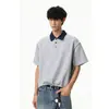 Camisa Polo Color Block Estilo Americano, Manga Curta Masculina Verão Novo Estilo, Design Solto, Camisa Casual de Meia-Manga Pesada