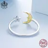 Evelle Nuevo Anillo Abierto Estrella Luna Joker Anillo Ajustable Plata de Ley s925 Anillo de Moda Joyería Al por Mayor Mujeres