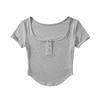 Top ajustado de manga corta estilo Pure Desire 2023 con cuello cuadrado irregular y adelgazante de Spice Girls