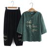 Traje de verano de algodón y seda para madres, ropa para mujeres de mediana edad y mayores, camiseta holgada de manga corta con cuello redondo para abuelas, ropa para mayores.