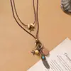 Colar com Pingente de Madeira Artificial Estrela de Pena Estilo Étnico Retrô Corrente para Clavícula Versátil Moda de Nicho Joias de Alta Qualidade