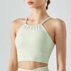 Ningbo Dashu Camiseta Esportiva Feminina Plissada com Gola Frontal e Bojo, Regata Yoga com Decote Halter