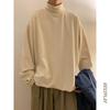Suéter de cuello alto de terciopelo de color sólido para hombre, primavera y otoño, estilo americano high street, camiseta básica holgada retro para estudiante, camiseta de manga larga