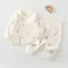 Conjunto de Algodón Puro para Bebé, Temporada Otoño-Primavera, de Cintura Alta para Proteger la Barriga, con Broches Laterales, Pijama para Recién Nacido