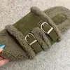 Pantuflas peludas abiertas estilo Birkenstock para mujer con doble tira, colección otoño 2026, para exteriores, suela suave, de una sola tira, pantuflas de algodón