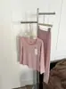 5907 # 10A Algodão de Fibra Natural Conjunto Térmico Feminino Sem Costura Alta Elasticidade Camada Base Outono Top e Calça