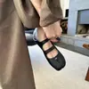 Zapatos de piel de oveja estilo francés con punta dividida tipo pezuña de cerdo para mujer, zapatos planos de ballet de tira doble poco profundos, zapatos Mary Jane para ir al trabajo