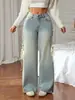 Moda de Jeans Transfronteriza Cinta Nuevo Estilo Cintura Lateral Corte Holgado Casual 2026 Jeans de Pierna Ancha para Mujer Sitio Independiente