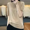 Camiseta de malha feminina de primeira linha sem costura, cor sólida, gola redonda, modelagem solta que afina, manga curta, para primavera e verão, lã penteada fina