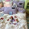 Nuevo Juego de Ropa de Cama de Algodón Lavado con Bordado de Dibujos Animados Juego de Cuatro Piezas Estilo Ins Cama Dormitorio Estudiante Funda de Edredón para Cama Juego de Tres Piezas
