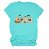 T-shirt feminina europeia fofa e divertida da Amazon, com quatro fantasmas, morcegos, estrelas, livro, gola redonda e manga curta