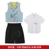 Conjunto de Três Peças de Colete Jacquard Estilo Chinês Novo para Meninos de Verão com Botões Tradicionais Chineses, Roupa Formal para Festa de Aniversário Infantil, Traje de Performance para Florista