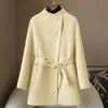 Pequeña Cantidad de Ropa 2026 Primavera Nuevo Estilo Lana de Alpaca Doble Cara Talla Grande Abrigo de Mujer Casual Abrigo de Lana con Corbata