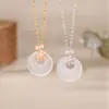 Collar con Hebilla de Paz de Calcedonia Flor de Durazno de Plata de Ley S925 para Mujer, Exquisita Cadena para Clavícula de Flor Rosa Estilo Bosque, Regalo de Vacaciones