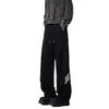 Calça de Moletom Branca e Cinza Americana Masculina Outono e Inverno Nova Cintura Alta Perna Reta Casual Solta Cargo Perna Larga Longa