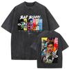 Camiseta Gráfica Vintage Lavada Rapper Bad Bunny Capa de Álbum Musical