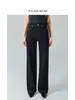 Pantalones Básicos/Para Papas Fritas Elásticos en Cuatro Direcciones Negro y Dorado de Cintura Alta Pierna Recta Estrecha para Mujer Estilo Versátil para Viajar 26 Nuevo Modelo de Primavera