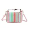 Nova Bolsa de Mão com Design de Nicho para Mulheres, Estilo Étnico, Versátil Bolsa Transversal Caixinha Color-Blocking, Bolsa de Palha Elegante para o Dia a Dia