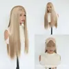 Peluca de comercio exterior con frontal de encaje, cabello largo liso rubio claro, fibra sintética de alta temperatura, naturalmente liso, stock de fábrica al por mayor