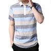 Camiseta de Lino de Manga Corta para Hombre con Cuello Solapa Rayas Transpirable Verano Nueva Llegada Estilo Chino Nacional Tendencia Top para Jóvenes y Adultos