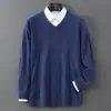 Camada Base Masculina Gola V Outono Inverno Lã Pura Casual Versátil Suéter de Tricô Gola Redonda Camada Base Suéter