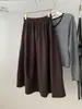 Saia Evasê Patchwork de Veludo Cotelê Vintage para Mulheres, Outono/Inverno 2026, Elegante Estilo Coreano, Saia de Comprimento Médio Petite